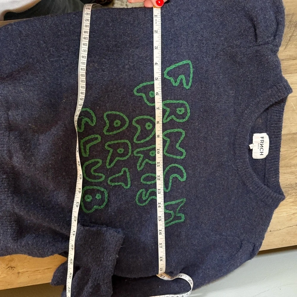 FRNCH Navy and Green Art Club Sweater - Picture 10 of 10